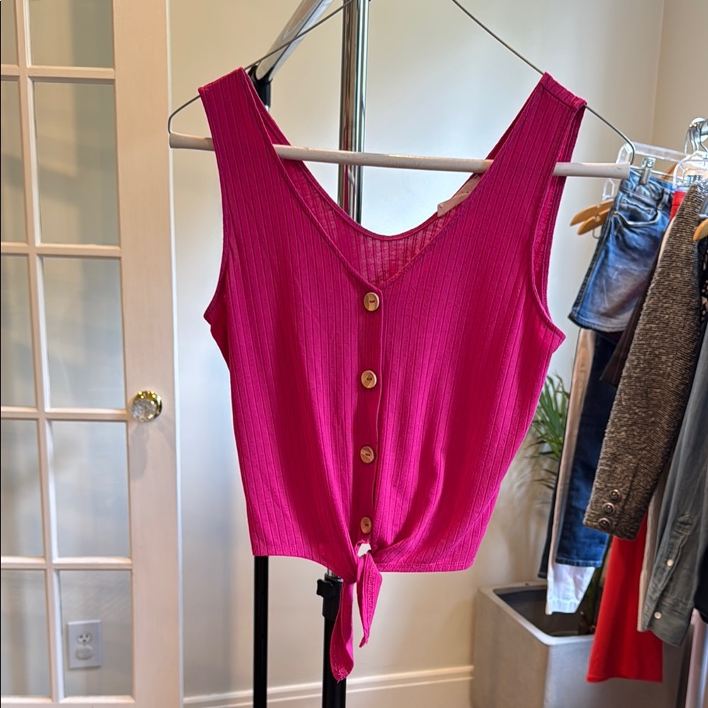 Elodie Pink Sleeveless Buttoned Tie-Front Tank Top